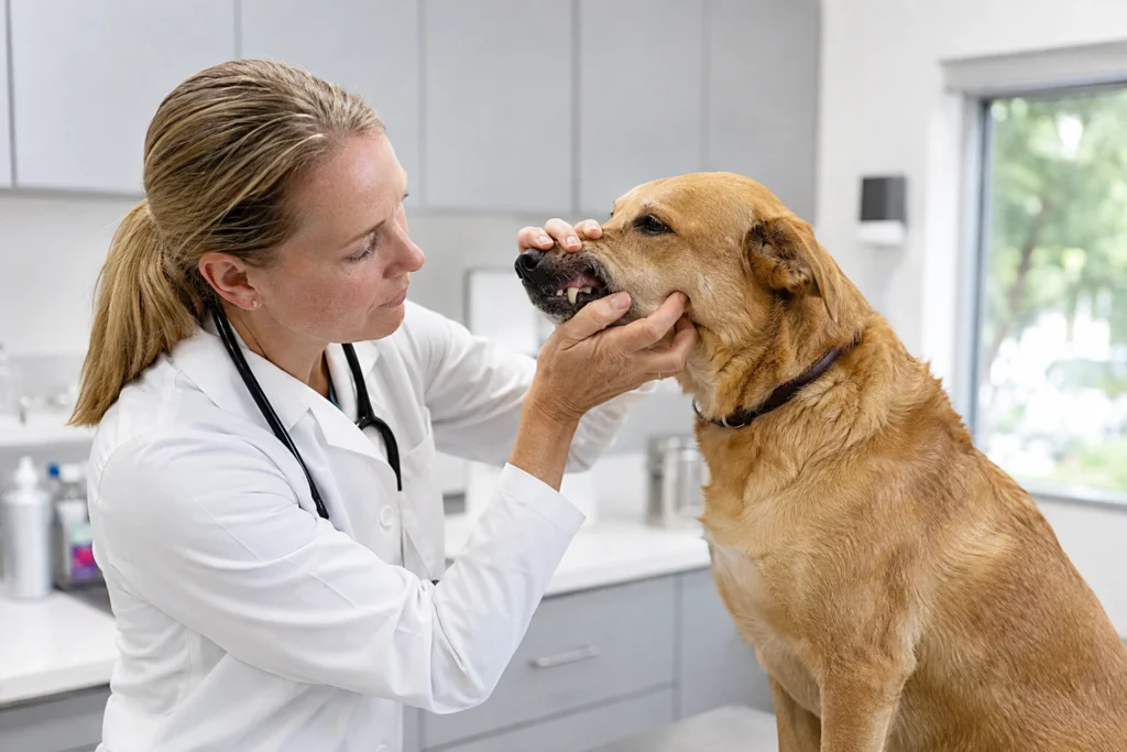 Akut ishal nedeniyle hidrasyon durumu veteriner hekim tarafından değerlendirilen köpek