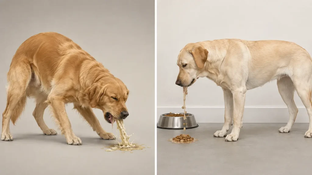 Köpeklerde aktif kusma ile pasif regürjitasyon arasındaki davranış farkı