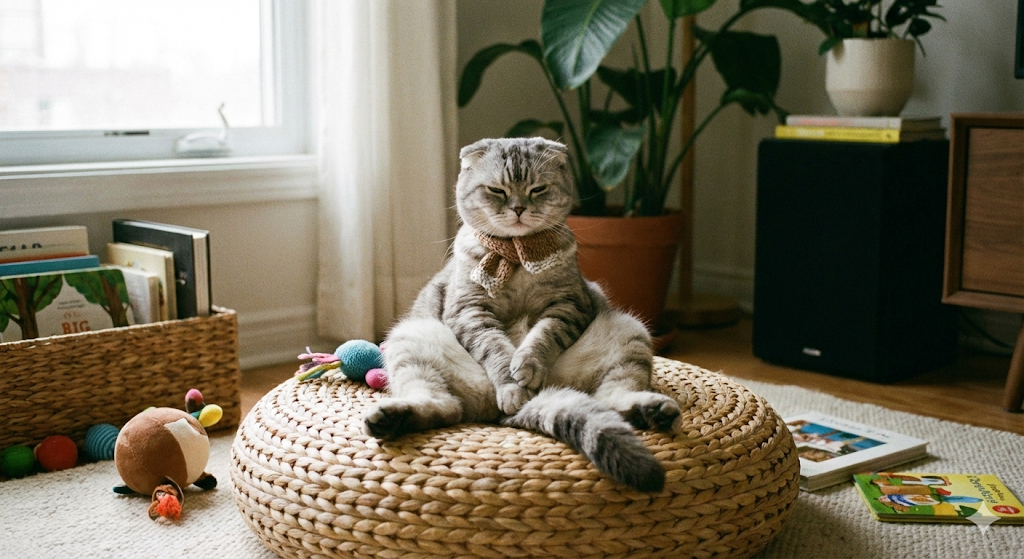Scottish fold buddha oturuşu yapan kedi