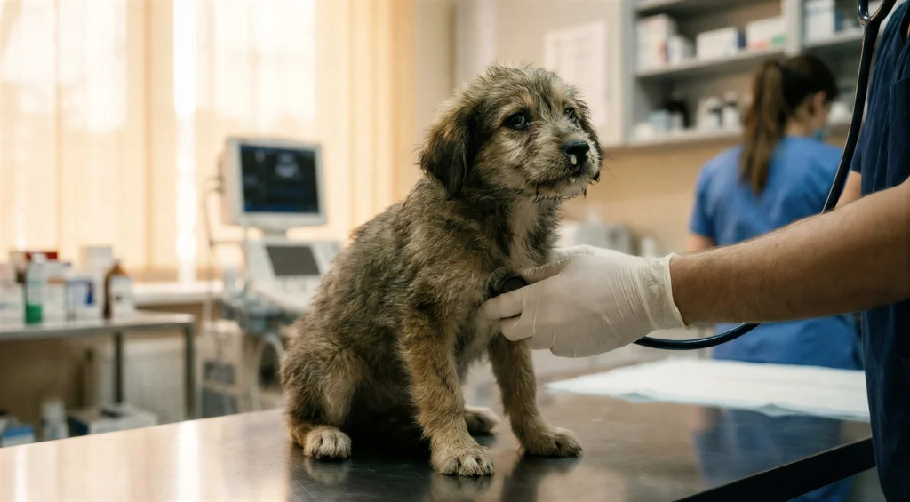 Distemper hastalığında tipik burun ve göz akıntısı görüntüsü