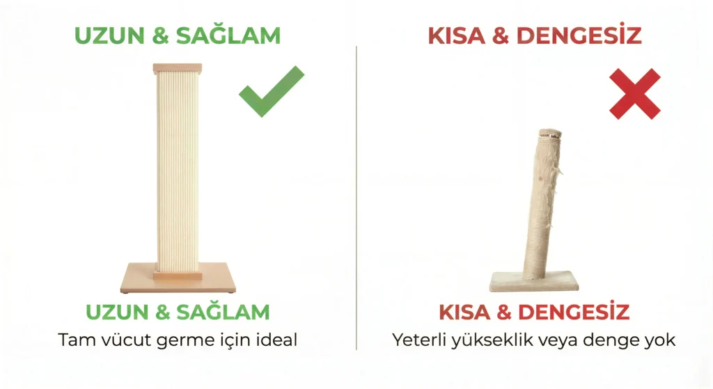 Dikey sisal direk ile yetersiz tırmalama tahtası karşılaştırması