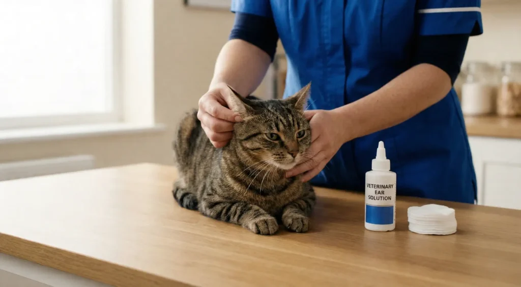 Kedi kulağı temizliği için hazırlık ve gerekli malzemeler.