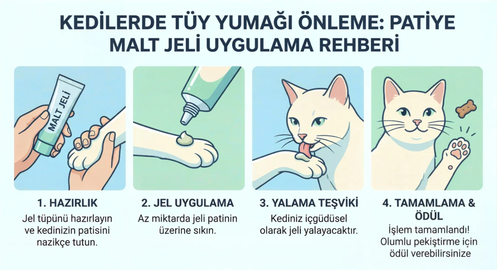 Malt jelinin kediye doğru şekilde verilmesini gösteren eğitim görseli.