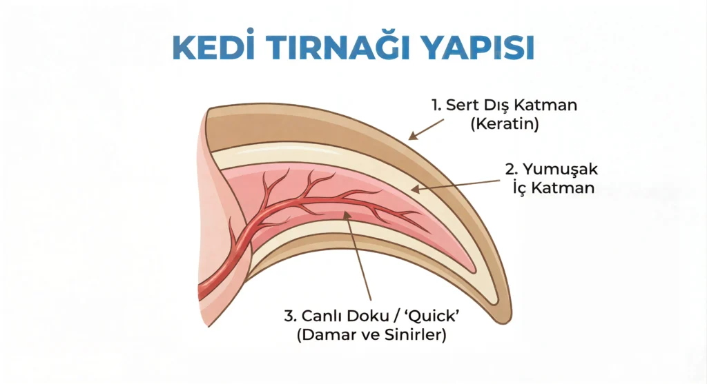 Kedi tırnağının katmanlı yapısını gösteren infografik