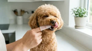 sahibi tarafından ağız bakımı yapılan köpek