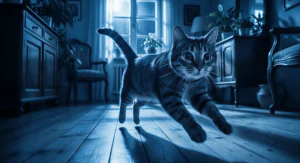 Gece zoomies yaşayan ev kedisi koşarken / kediler neden gece delirir