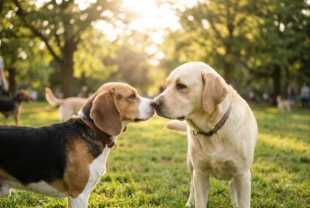 Köpek parkında birbirine yakın temas eden ve hastalık bulaştırma riski taşıyan köpekler