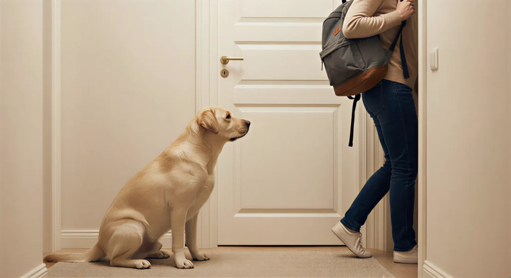 Kapı önünde yalnız kalan ve sahibini beklerken uluyan köpek.