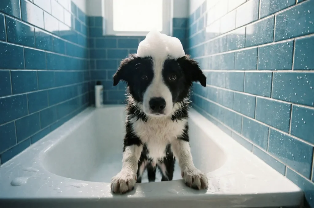 Köpeğin pH dengeli şampuanla yıkanması ve tüy bakımının yapılması
