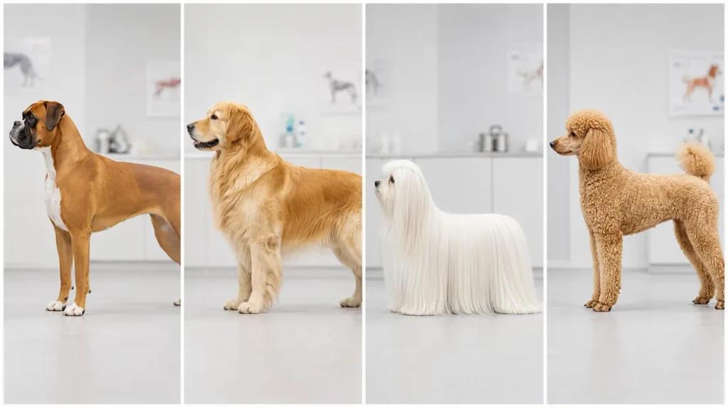 Kısa, çift katmanlı, uzun ipeksi ve kıvırcık köpek kürk tiplerinin karşılaştırılması
