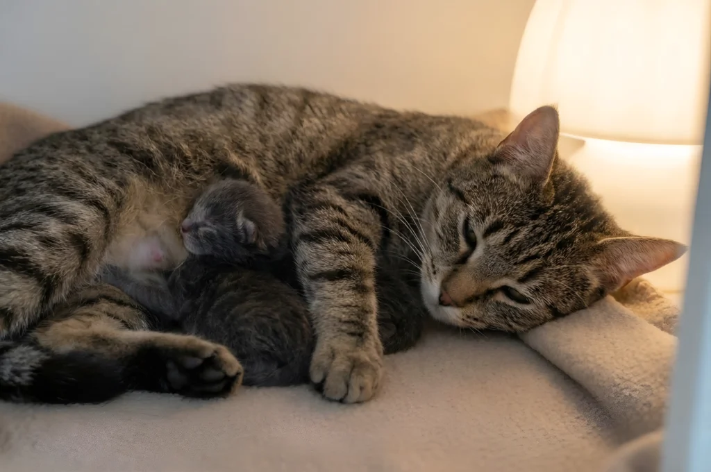 İlk haftalarda anne sütüyle beslenen yavru kedi