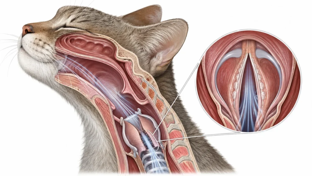 Ev kedisinde mırlamanın oluşumunda görev alan gırtlak ve ses tellerinin anatomik yapısı