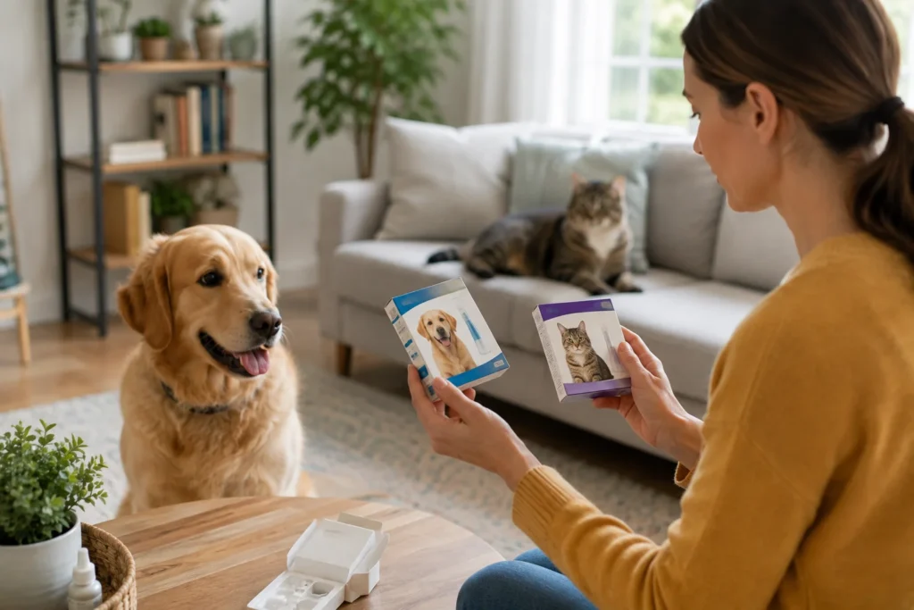 Kedi ve köpeğin bulunduğu evde dış parazit ürününün hayvan türüne uygunluğunun kontrol edilmesi