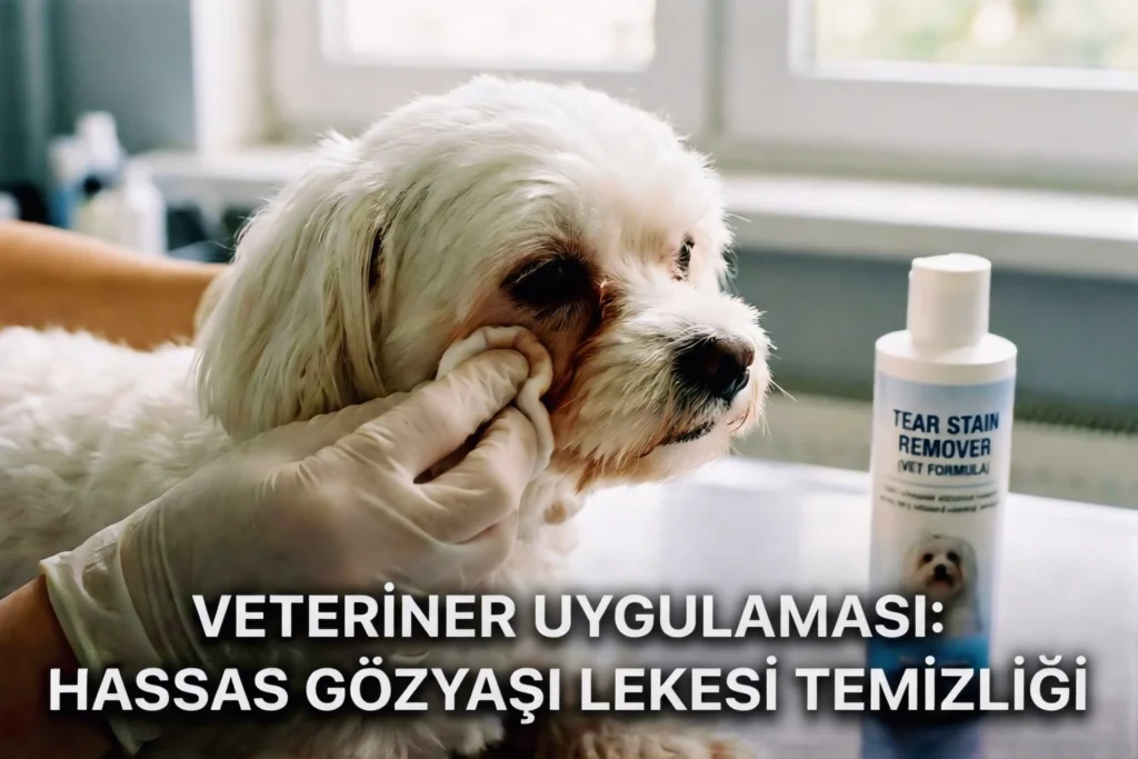Maltese terrier özellikleri arasında olan göz yaşı lekesini sahibinin pamukla Maltese Terrier köpeğinin göz altındaki lekeleri temizlediği detaylı görsel.