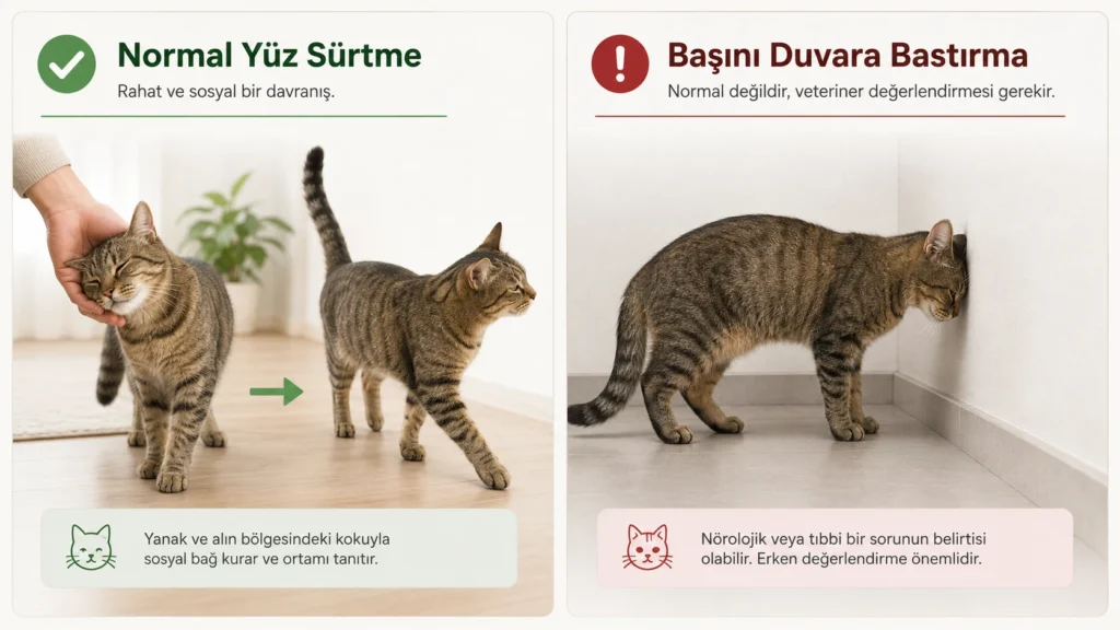 Kedilerde normal bunting davranışı ile anormal head pressing arasındaki fark