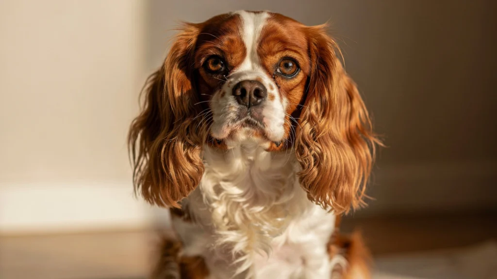 Büyük, duygusal gözleri ve ipeksi tüyleriyle dikkat çeken Blenheim renkli Cavalier King Charles Spaniel