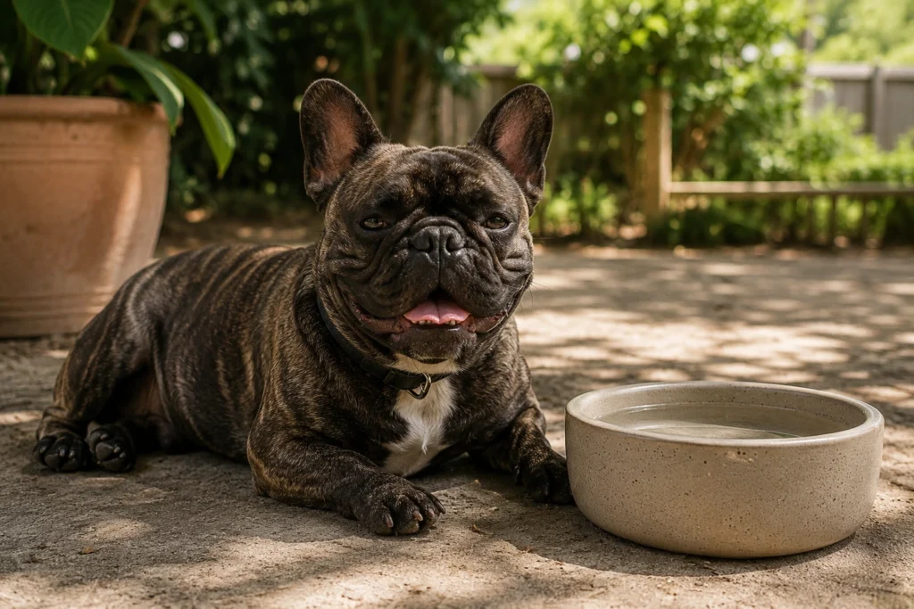 Sıcak havada hızlı nefes alma riski taşıyan Fransız Bulldog köpeği.