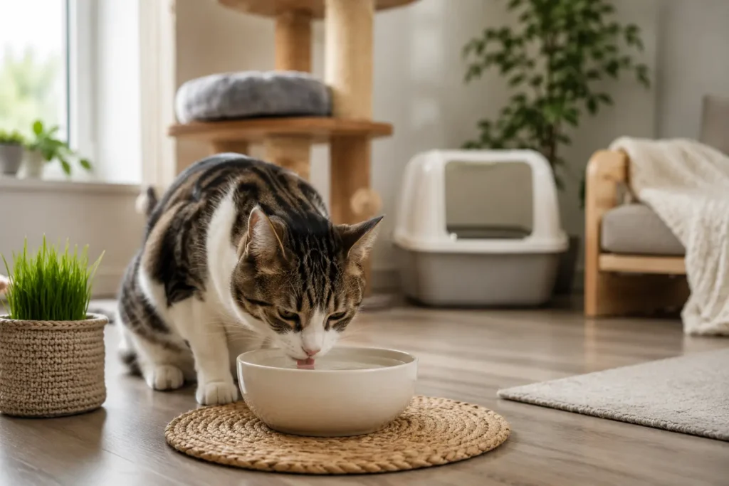 FIC ve üriner sistem sağlığında su tüketimini destekleyen kedi.