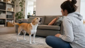 Sahibine bakarak havlayan köpekte dikkat çekme veya kaygı kaynaklı köpeklerde havlama sorunu.