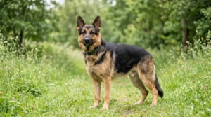 Doğal ortamda ayakta duran yetişkin Alman Çoban Köpeği.