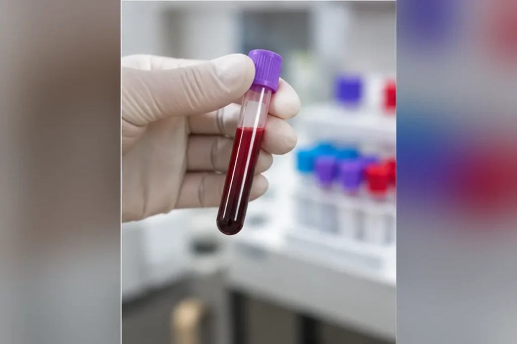 Veteriner laboratuvarında hormonal değerlendirme için kan örneği tüpü.